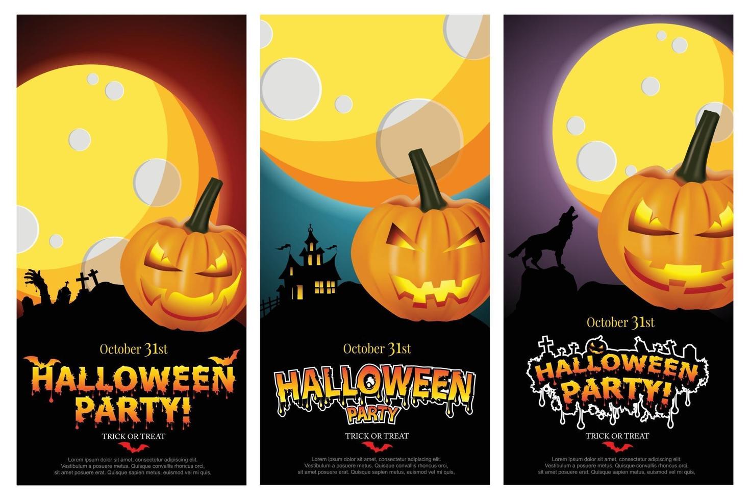 conjunto de tres pancartas de halloween. Illustrator vector eps 10.