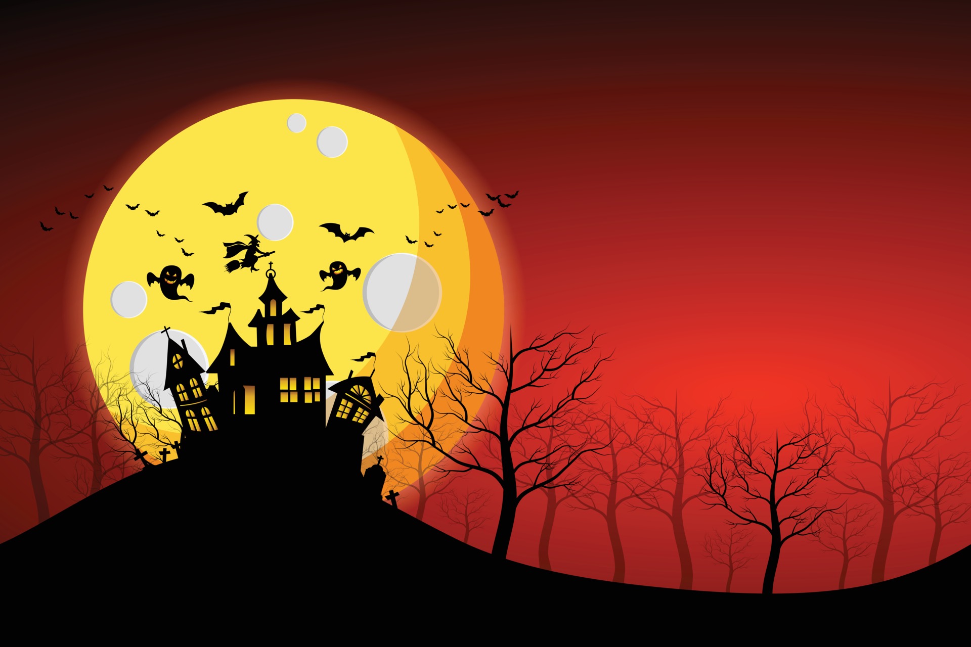 Haunted castles and graves on a full moon night. illustrator 3307431 ...