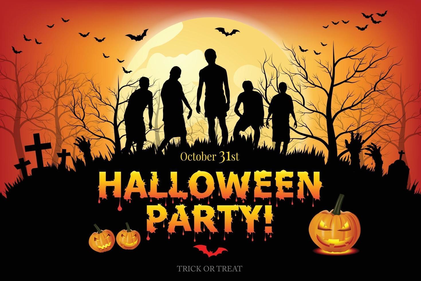 Castle, haunted house and ghost hands, tomb on full moon night. vector