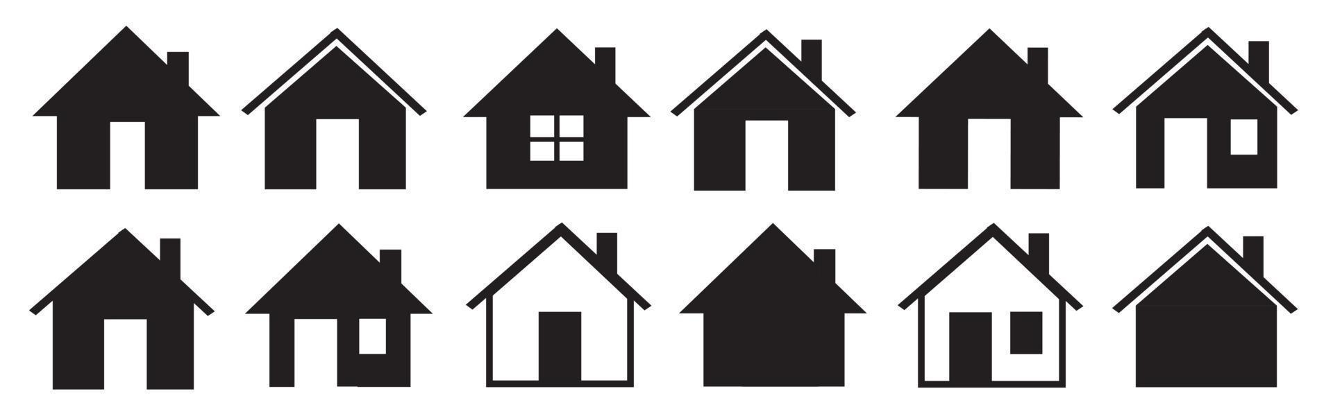 House icons set. Property line and flat symbol. Houses collection. vector