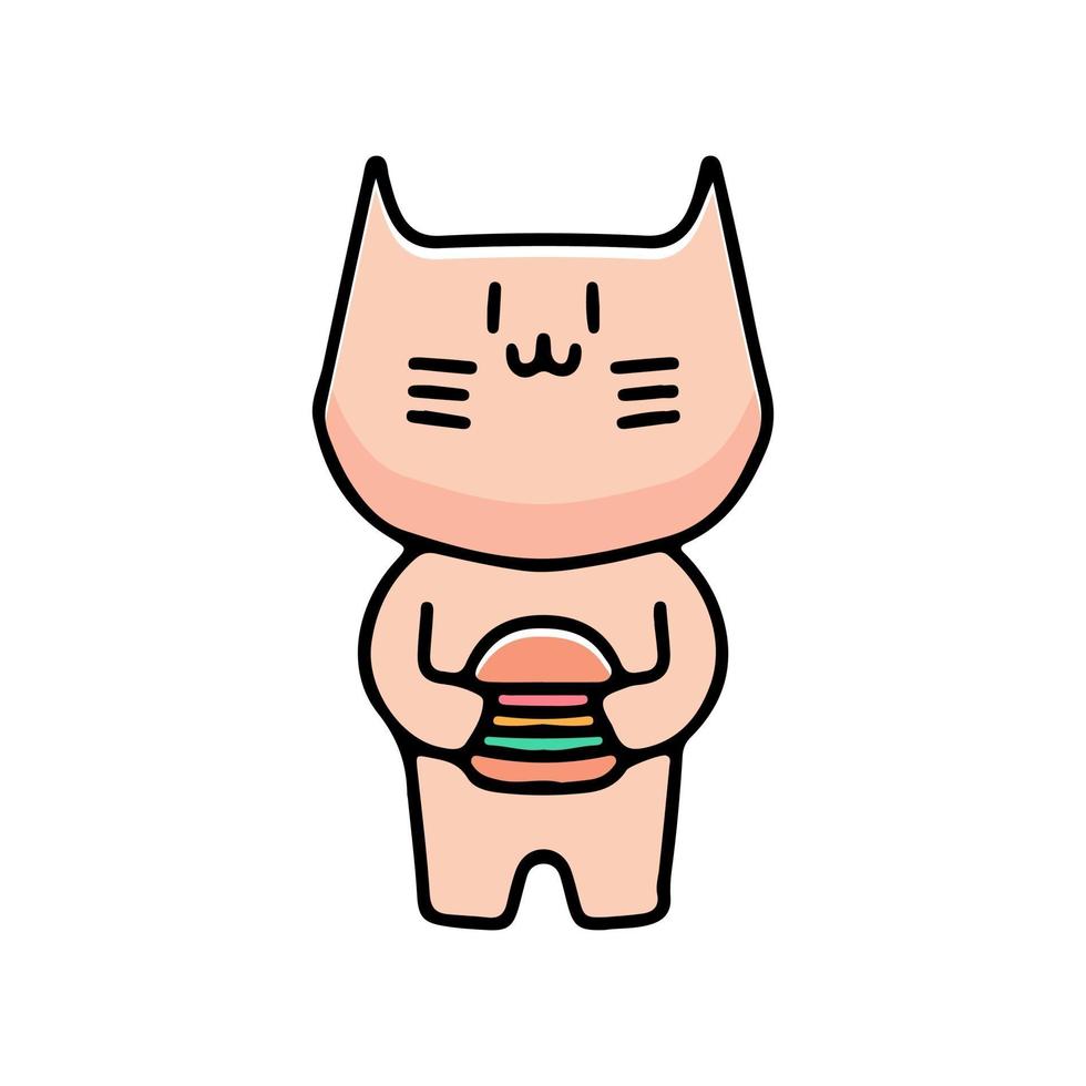 adorable gato con hamburguesa, ilustración para pegatinas y camiseta. vector