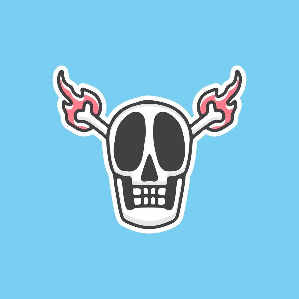 Skull head with crossed bone in fire illustration. Vector for t-shirt.