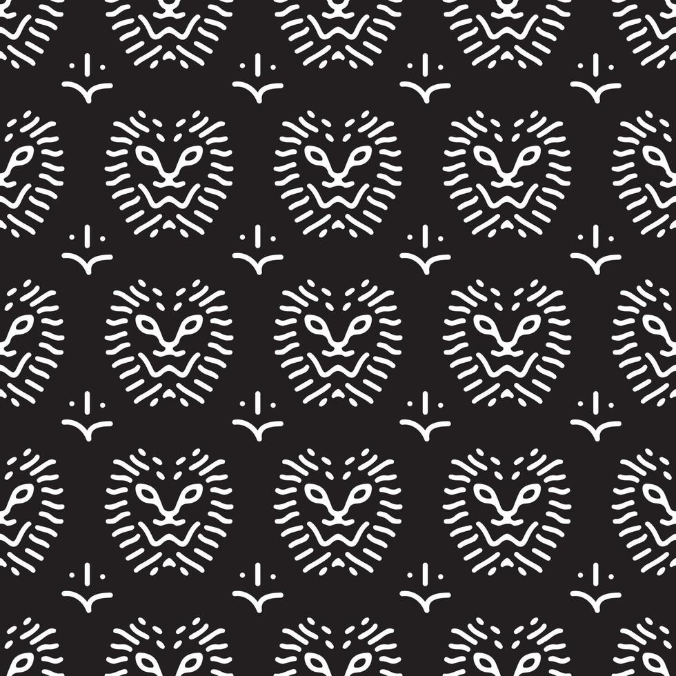 hipster seamless pattern with lion isolated on the black background. vector