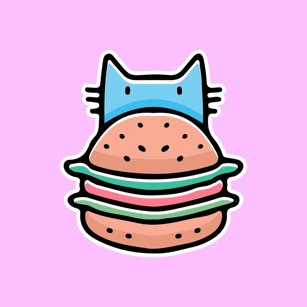 kawaii cat and burger, illustration for stickers and t shirt. vector