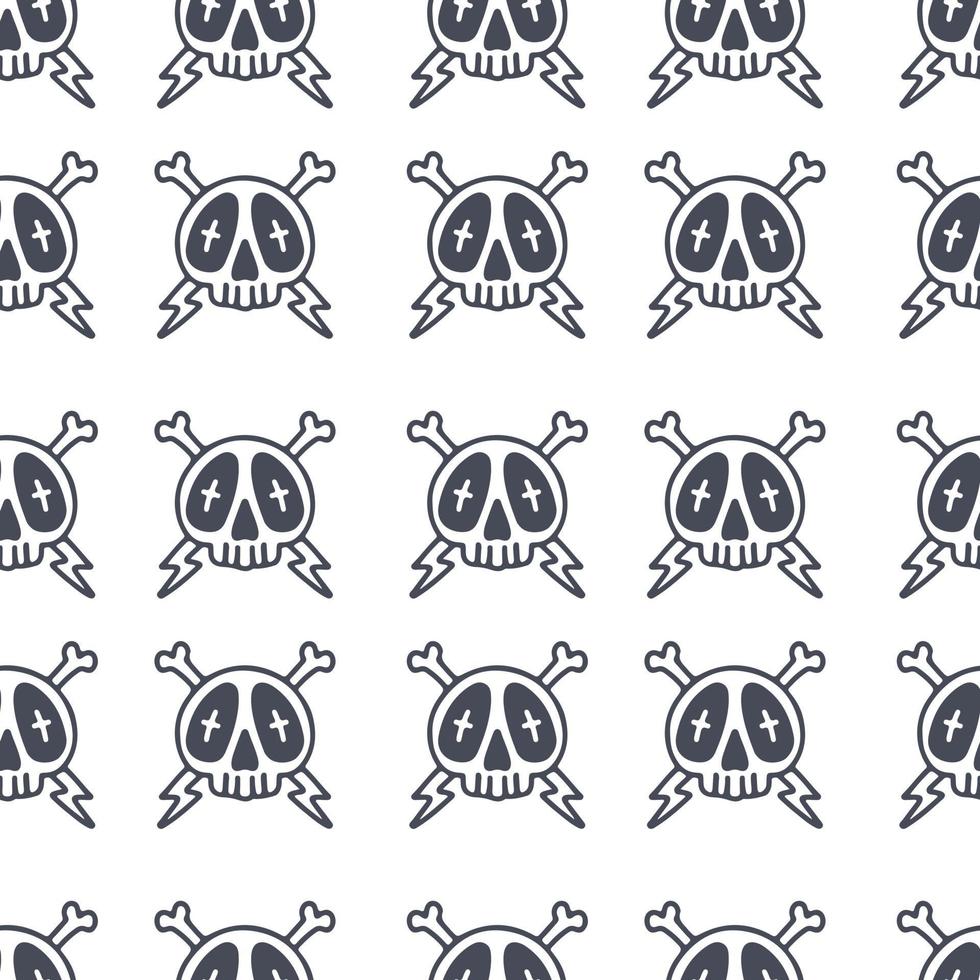 Seamless Pattern Retro Skull, Bolt, and Bone Print. vector