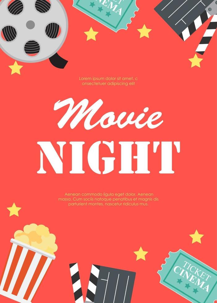 Abstract Movie Night Cinema Flat Background with Reel, vector