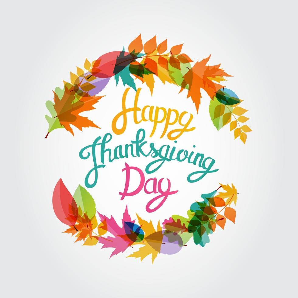 Happy Thanksgiving Day Background with Shiny Autumn Natural Leaves. vector