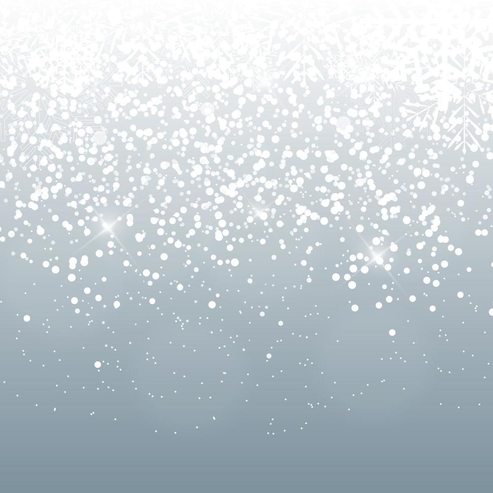 Falling Shining Snowflakes and Snow on Blue Background. Christmas, vector