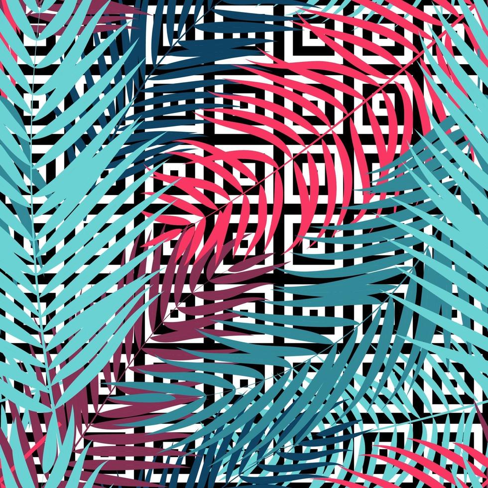 Summer Abstract Seamless Pattern Background with Palm Leaves. vector