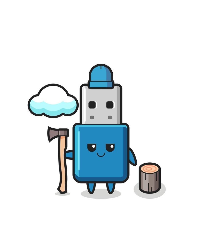 Character cartoon of flash drive usb as a woodcutter vector