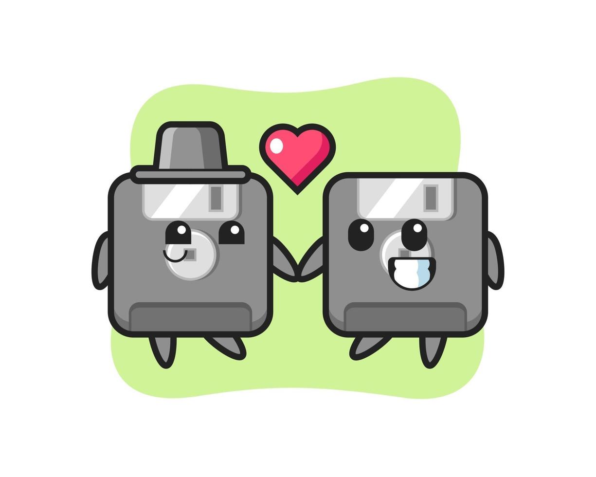 floppy disk cartoon character couple with fall in love gesture vector