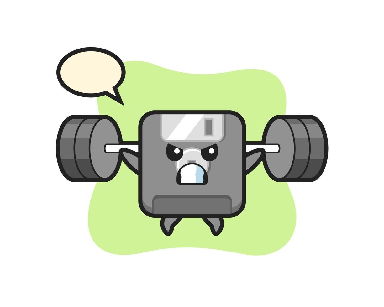floppy disk mascot cartoon with a barbell vector