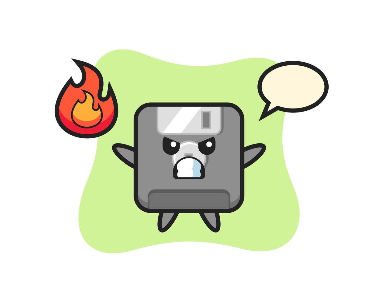 floppy disk character cartoon with angry gesture vector