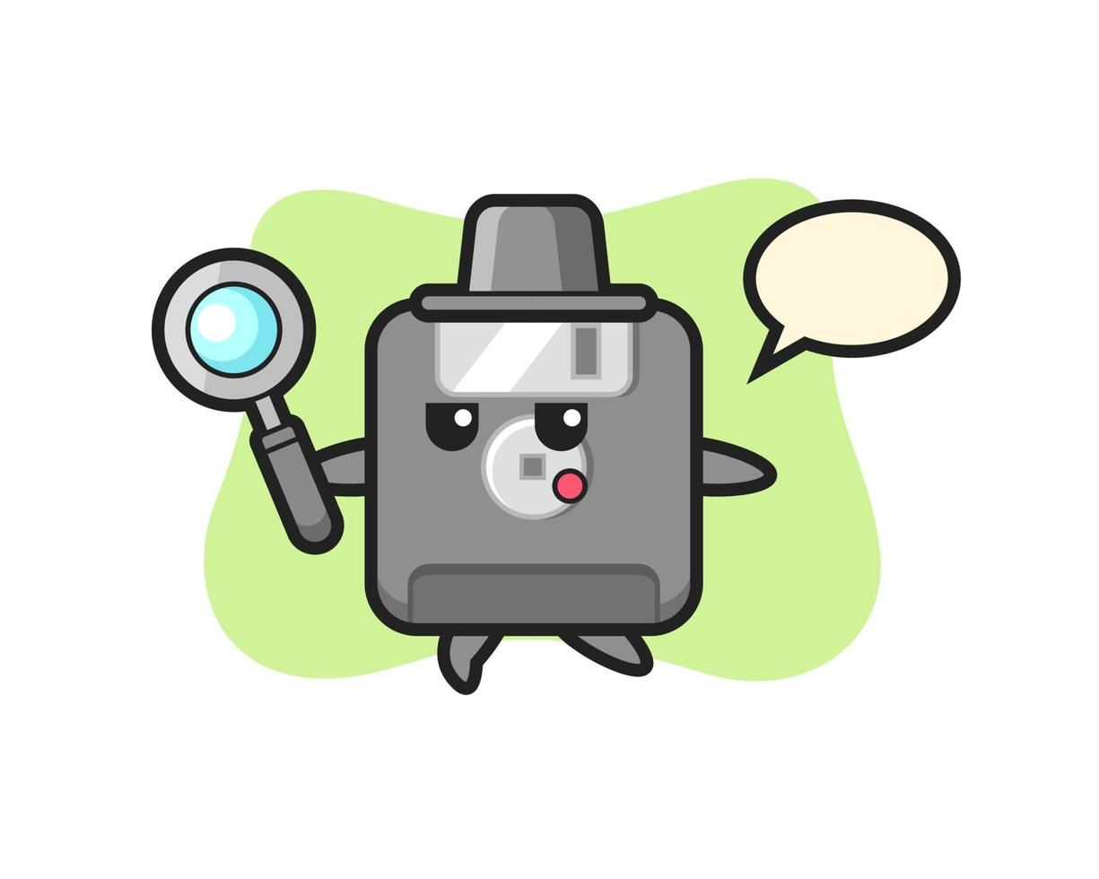 Personaje de dibujos animados de disquete buscando con una lupa vector