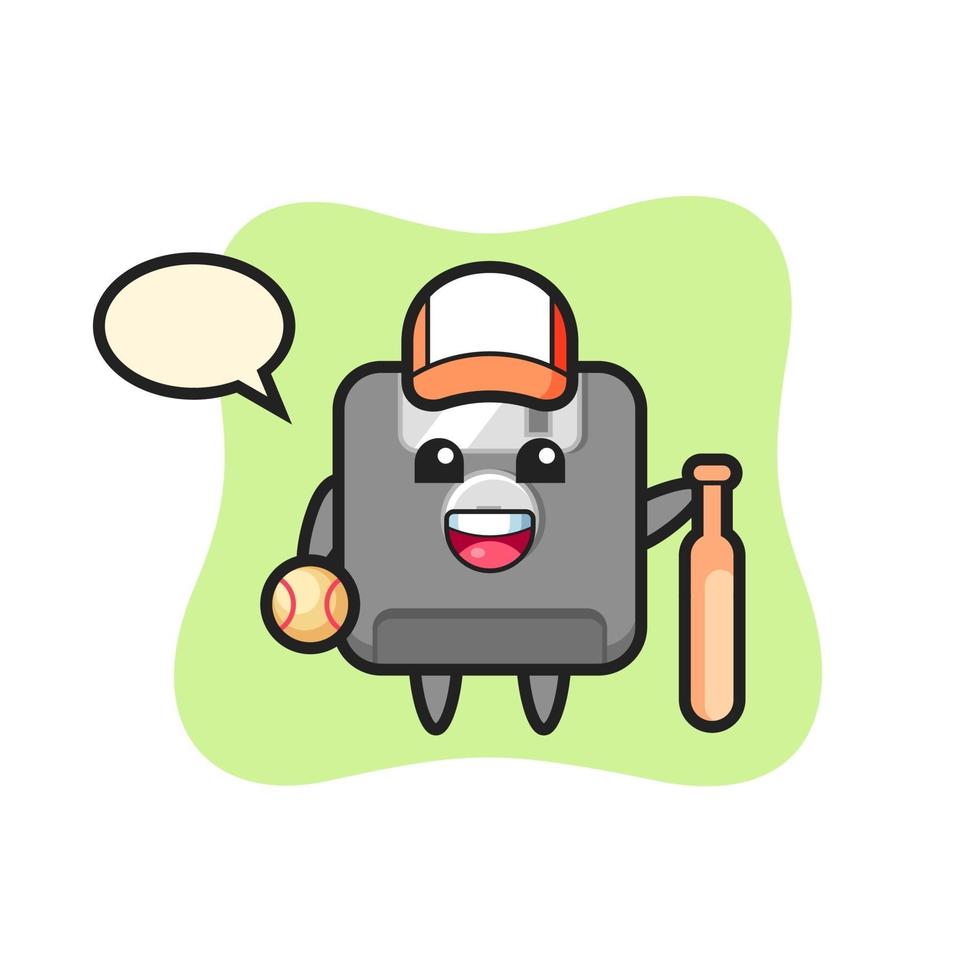 personaje de dibujos animados de disquete como jugador de béisbol vector