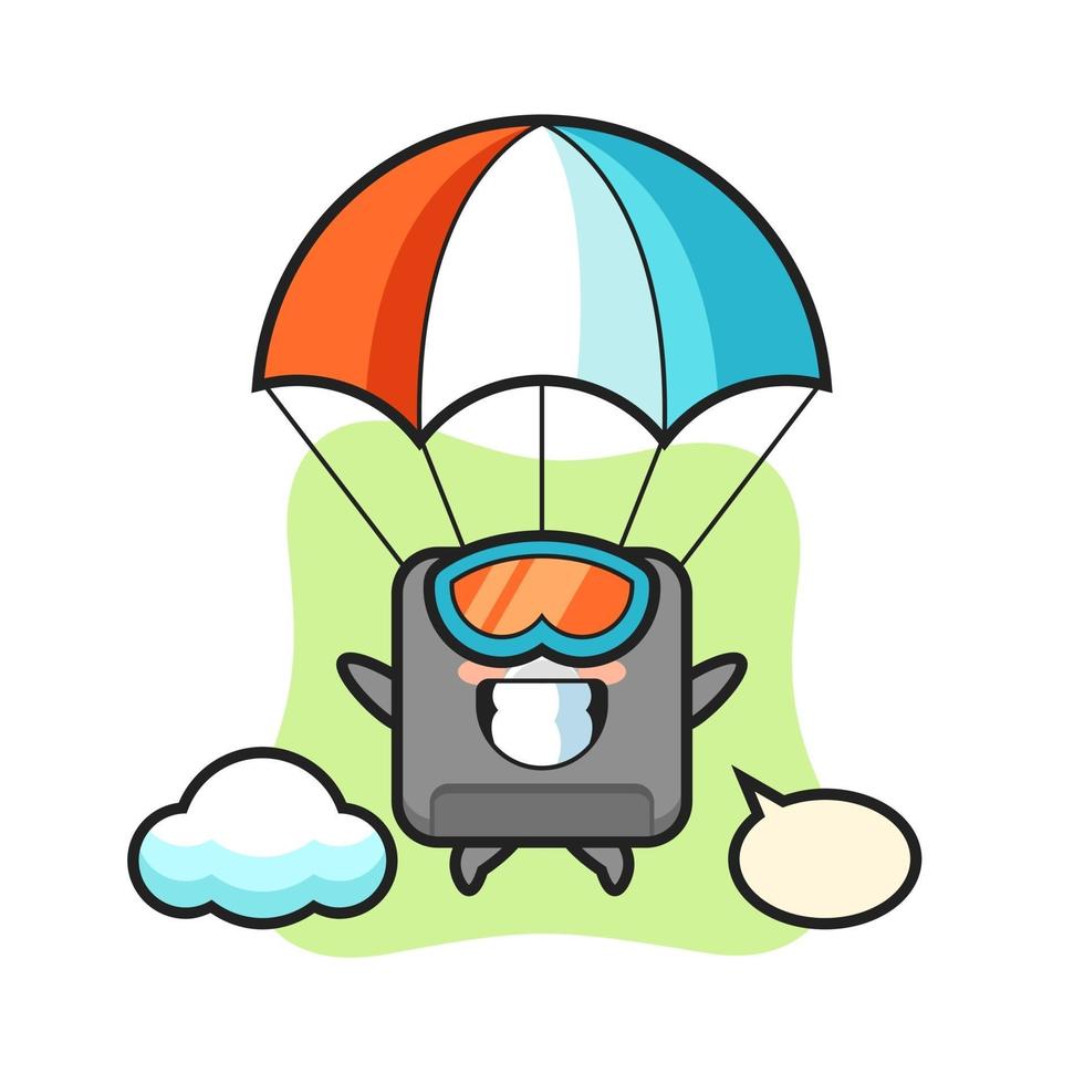 floppy disk mascot cartoon is skydiving with happy gesture vector