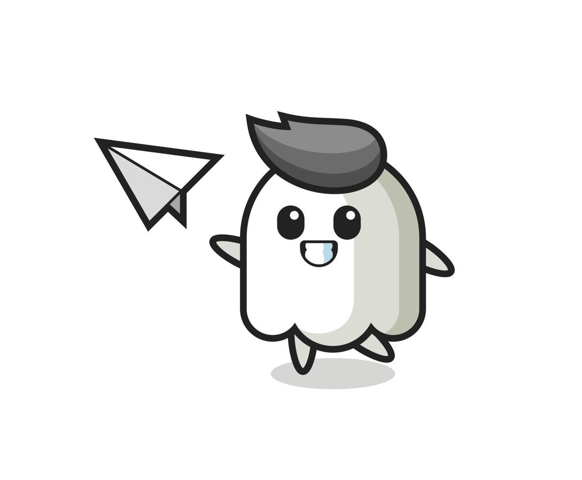ghost cartoon character throwing paper airplane vector