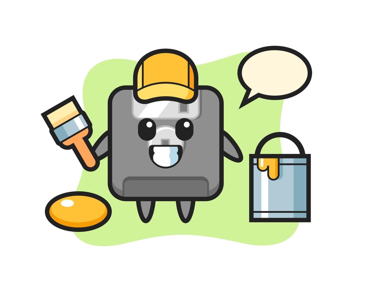 Character Illustration of floppy disk as a painter vector