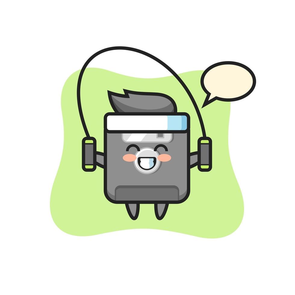 floppy disk character cartoon with skipping rope vector