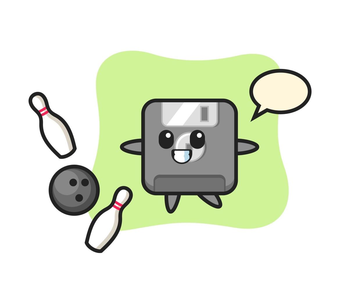 Character cartoon of floppy disk is playing bowling vector