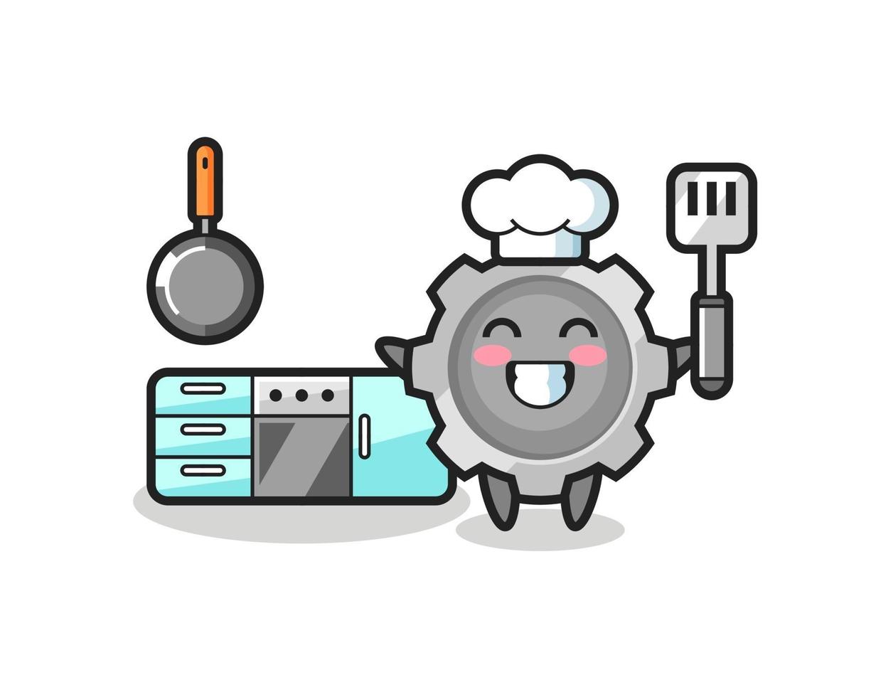 ilustración de personaje de engranaje mientras un chef está cocinando vector