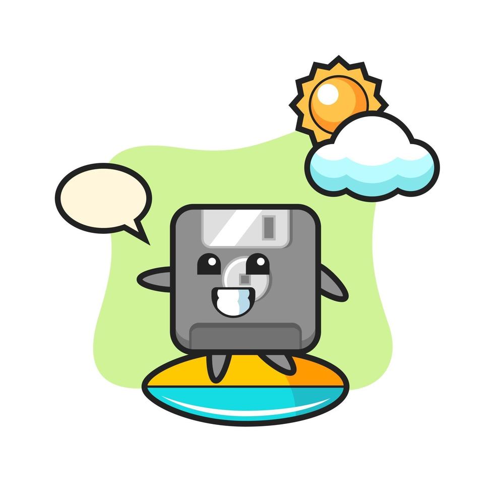 Illustration of floppy disk cartoon do surfing on the beach vector