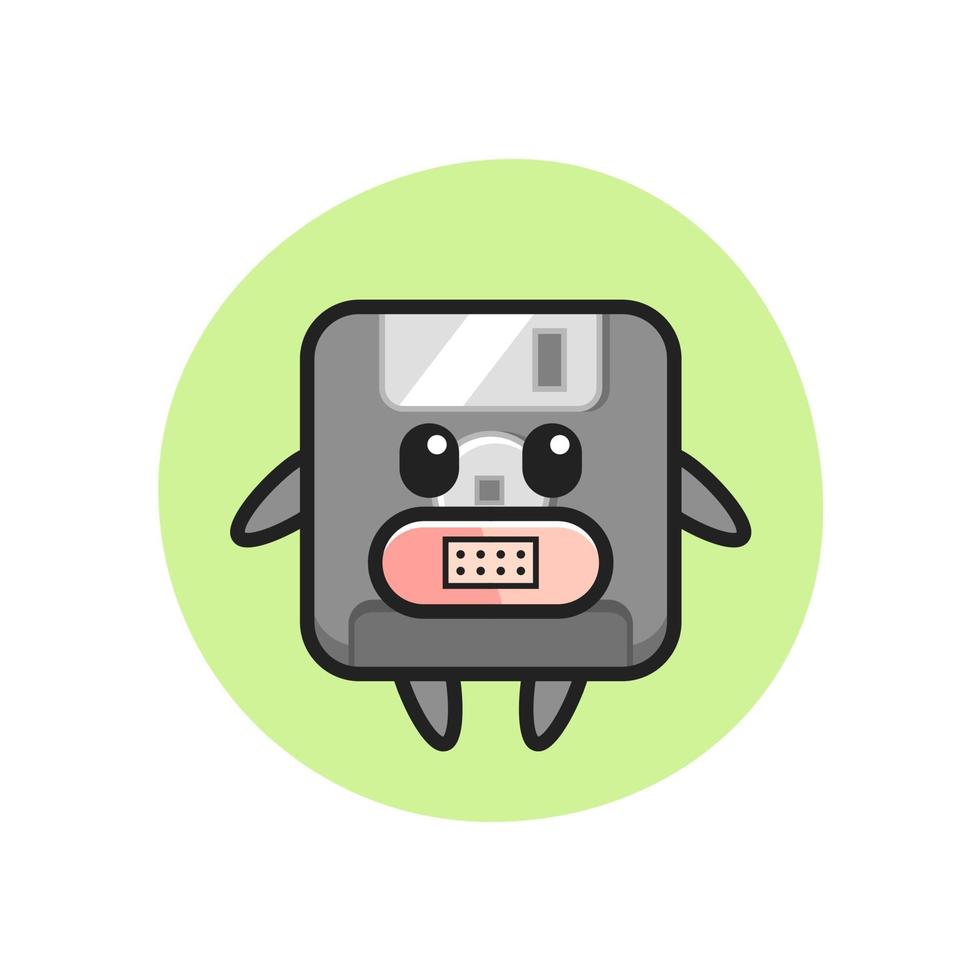 Cartoon Illustration of floppy disk with tape on mouth vector
