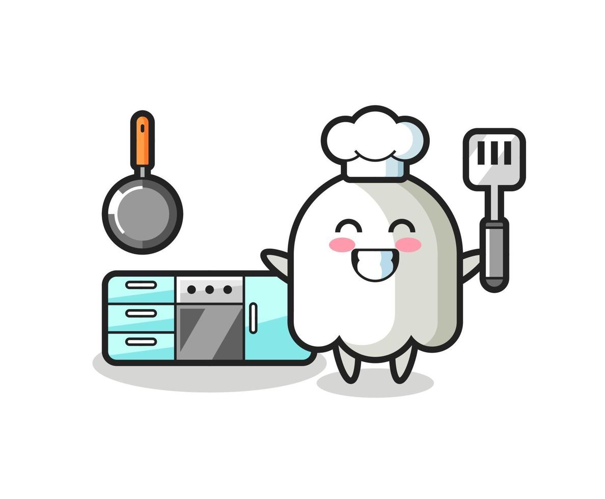 ghost character illustration as a chef is cooking vector