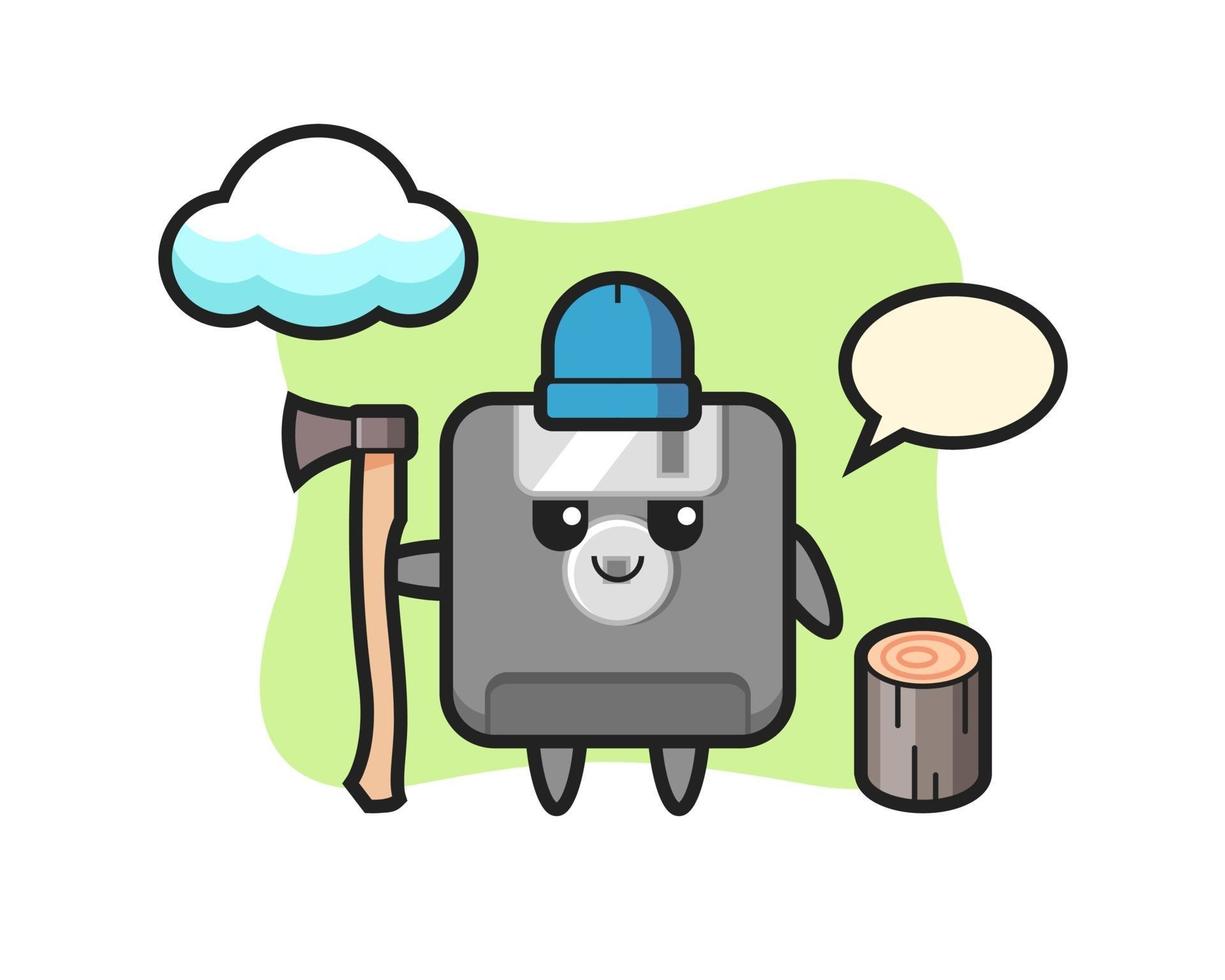 Character cartoon of floppy disk as a woodcutter vector