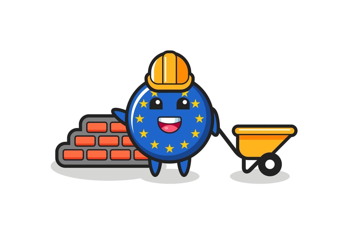personaje de dibujos animados de la insignia de la bandera de europa como constructor vector