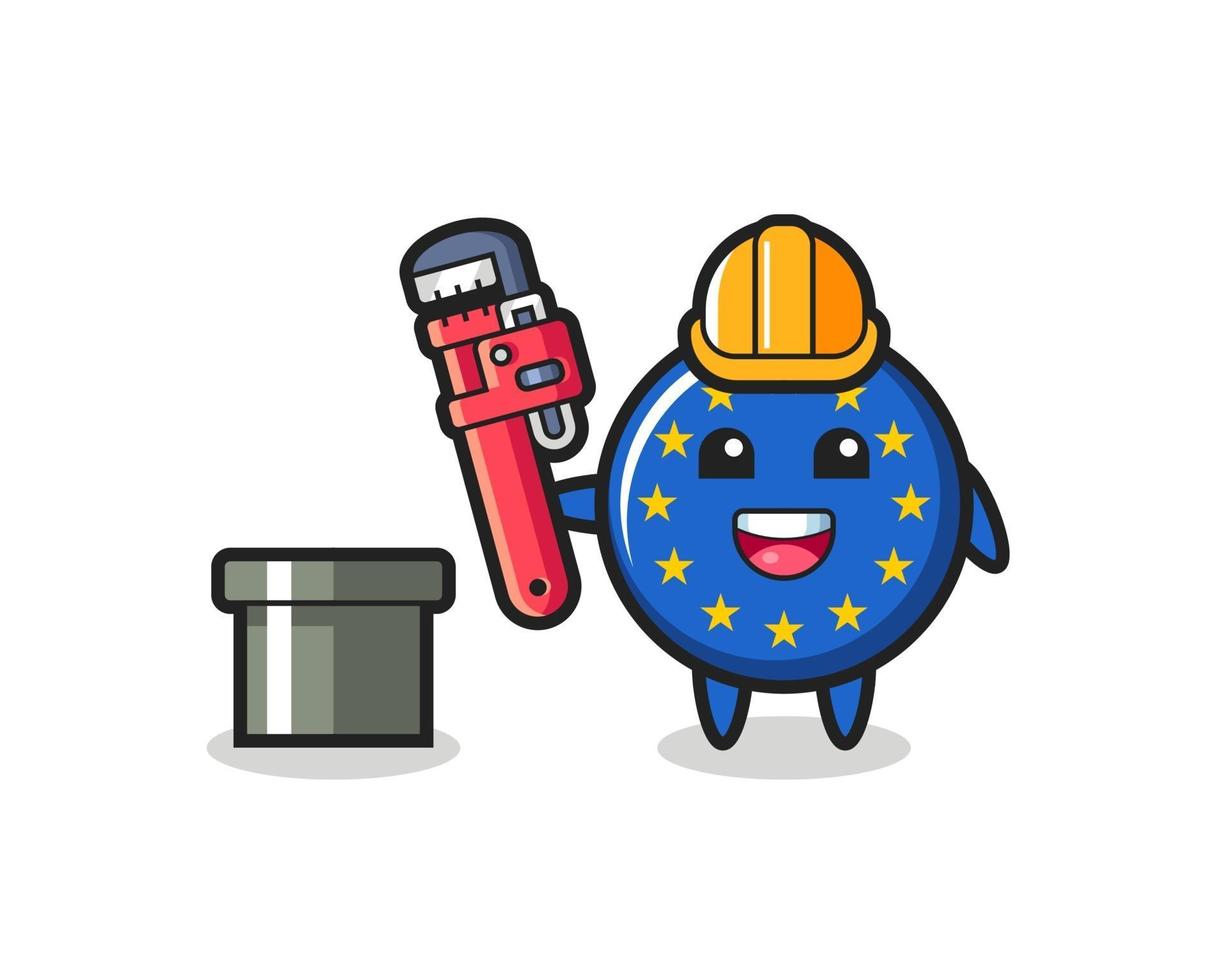 Ilustración de personaje de la insignia de la bandera de Europa como fontanero vector