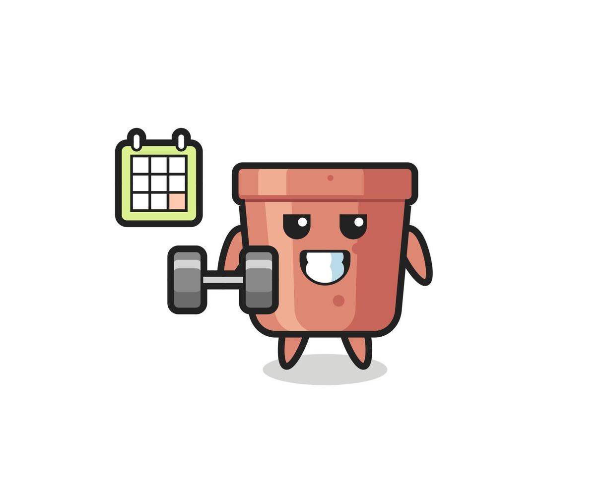 flowerpot mascot cartoon doing fitness with dumbbell vector