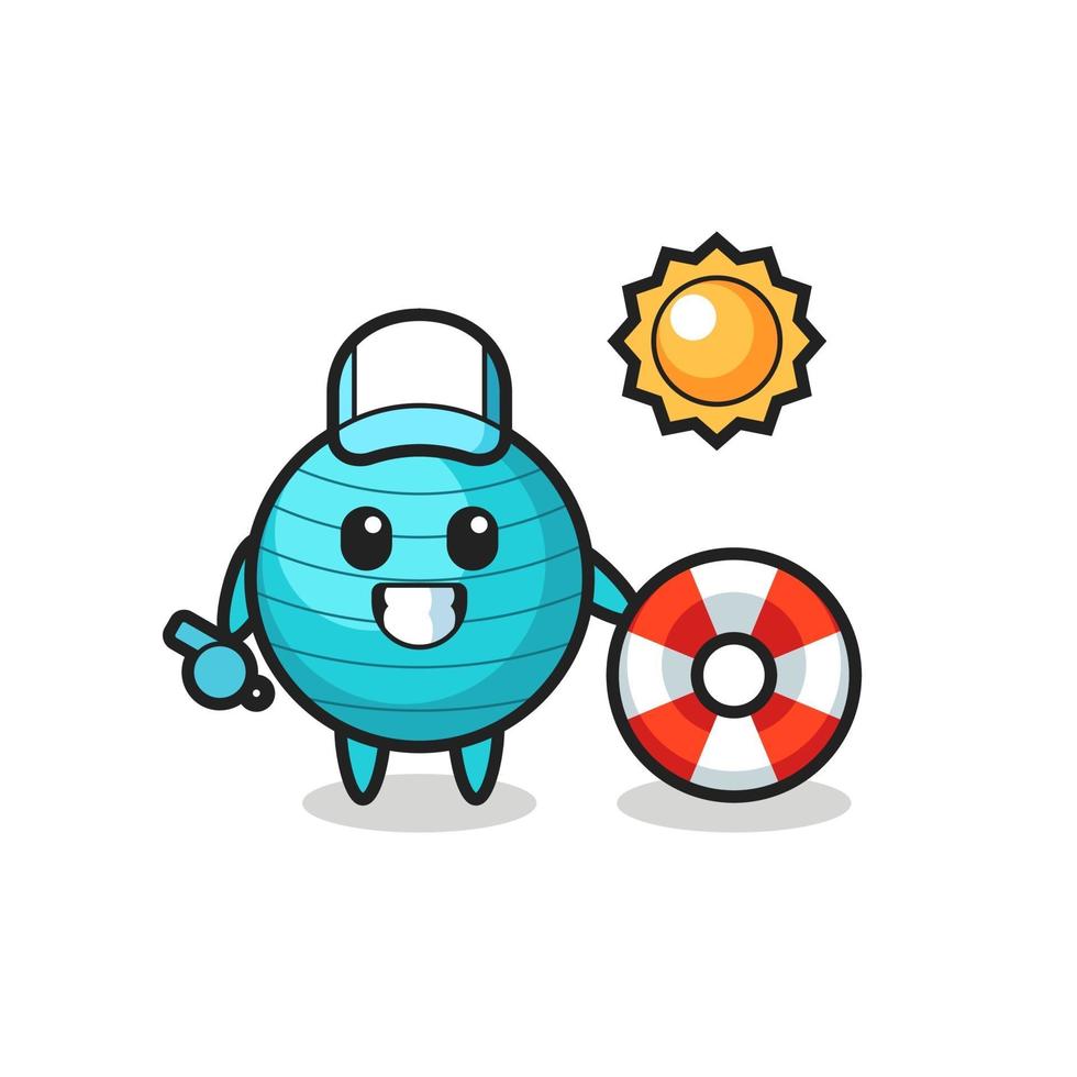 Cartoon mascot of exercise ball as a beach guard vector