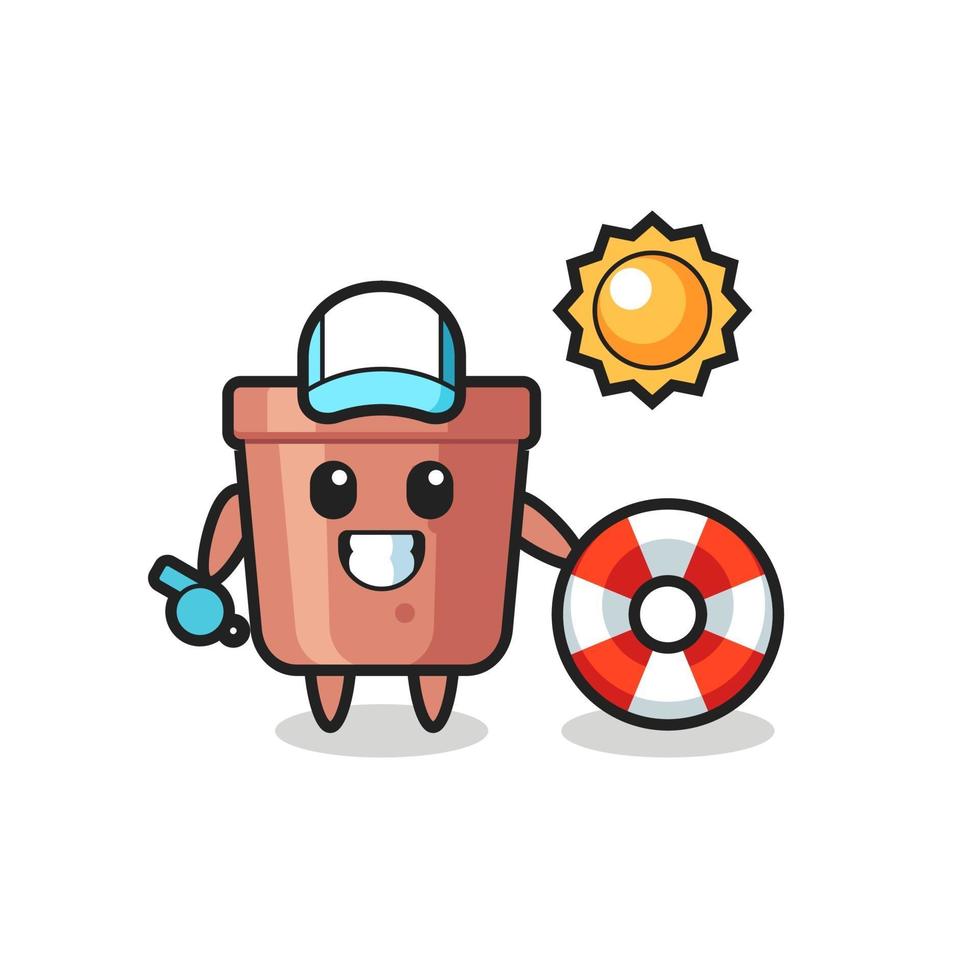 Cartoon mascot of flowerpot as a beach guard vector