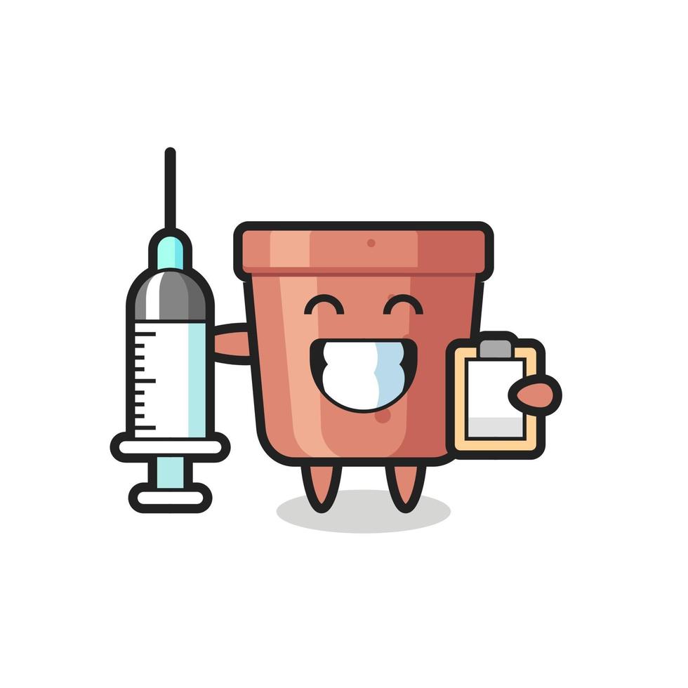 Ilustración de mascota de maceta como médico vector