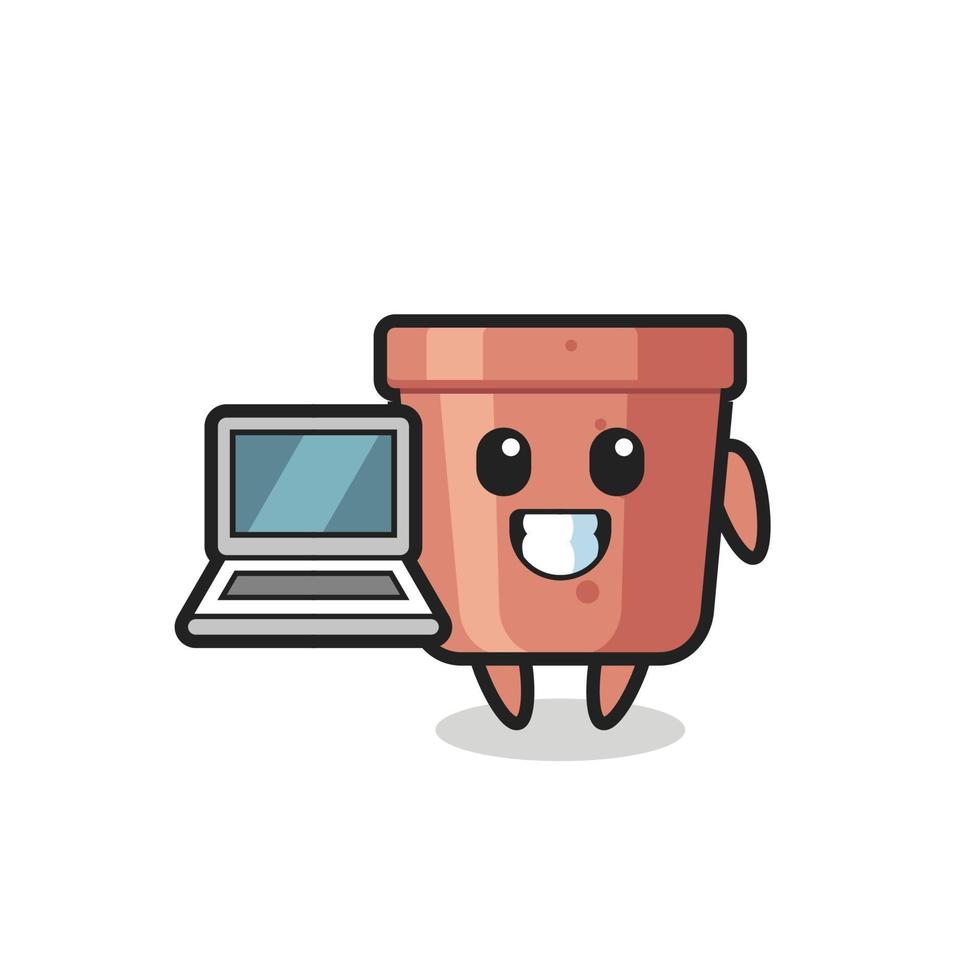 Mascot Illustration of flowerpot with a laptop vector