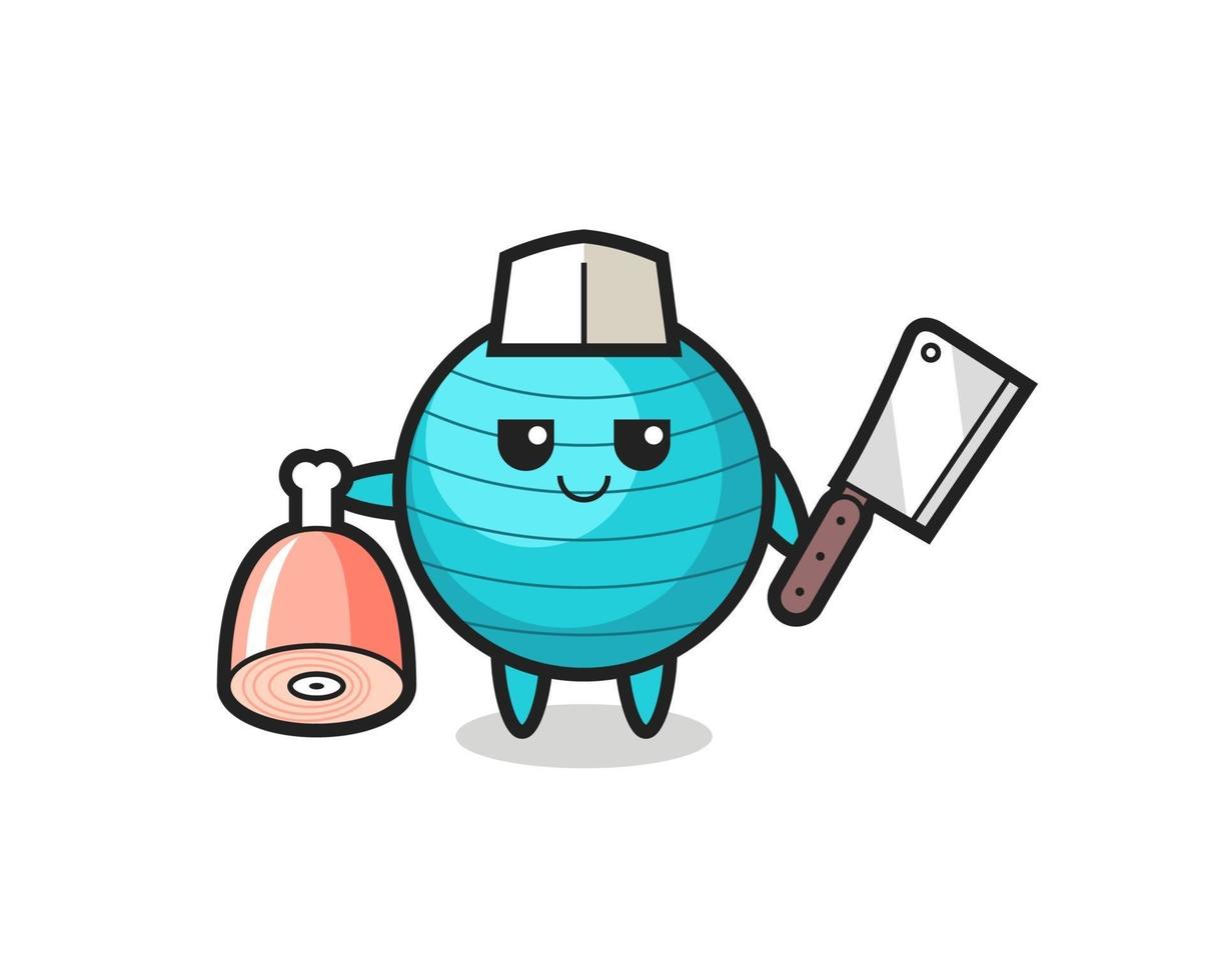 Illustration of exercise ball character as a butcher vector