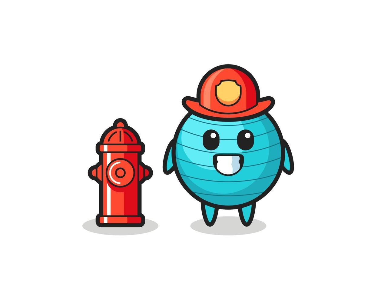 Mascota personaje de pelota de ejercicio como bombero. vector