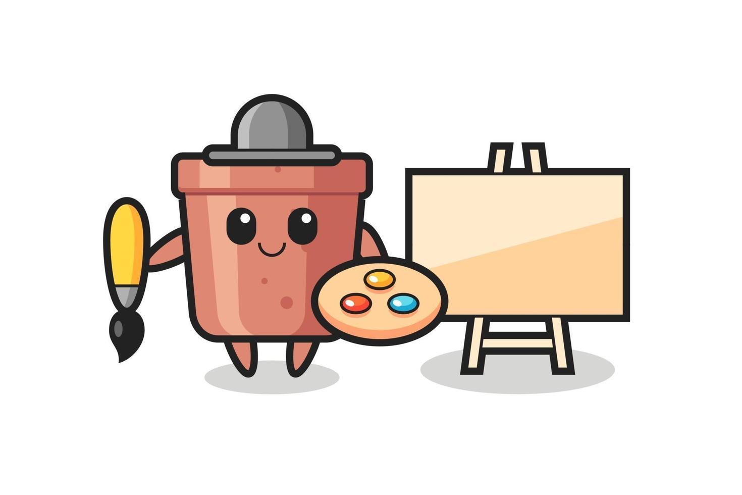 Illustration of flowerpot mascot as a painter vector