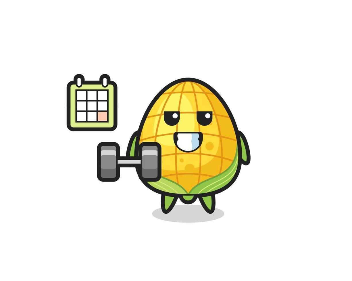 dibujos animados de mascota de maíz haciendo fitness con mancuernas vector