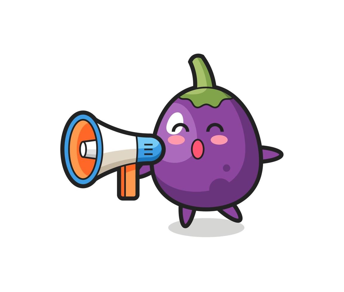 eggplant character illustration holding a megaphone vector