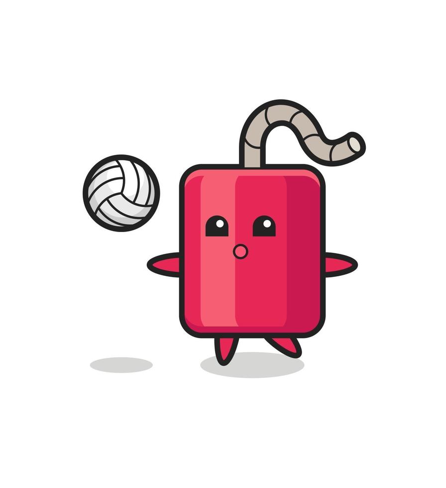 personaje de dibujos animados de dinamita está jugando voleibol vector