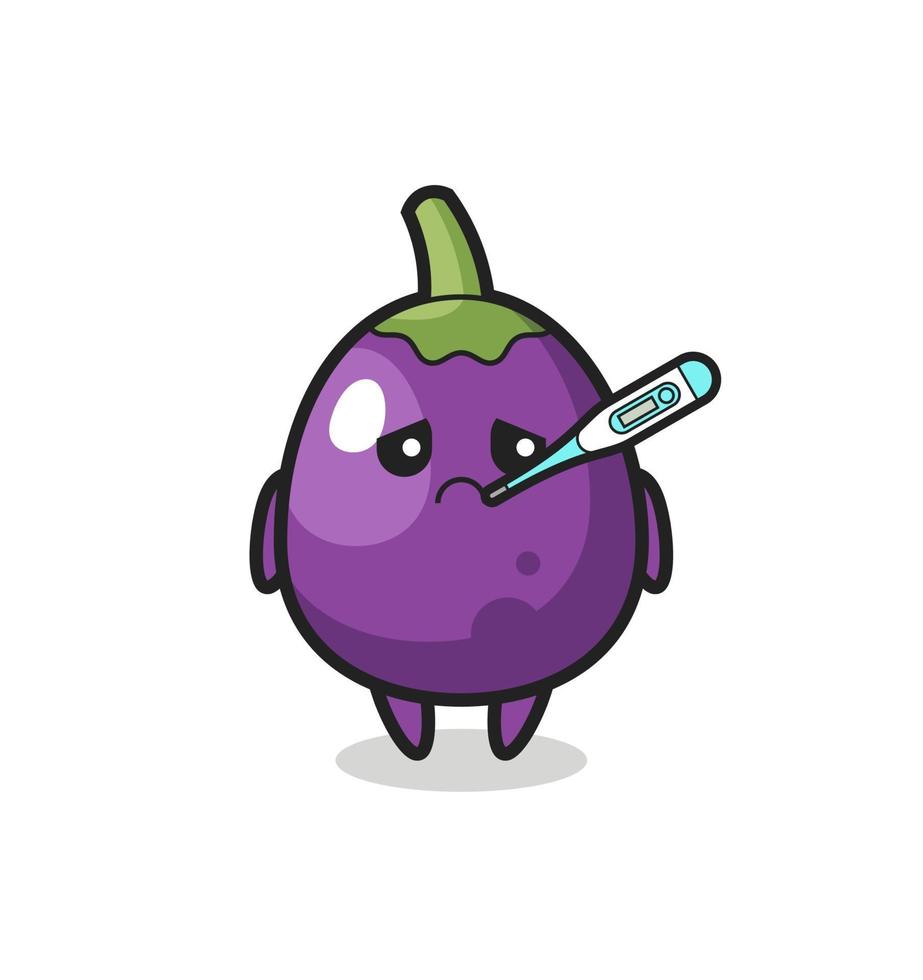 eggplant mascot character with fever condition vector