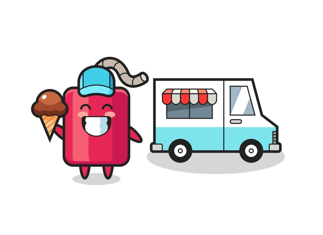 Mascot cartoon of dynamite with ice cream truck vector