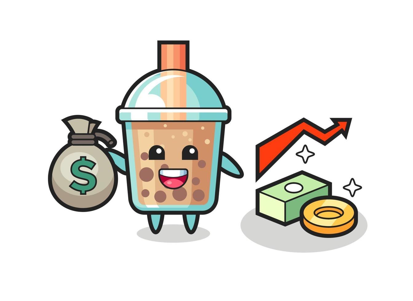 bubble tea illustration cartoon holding money sack vector