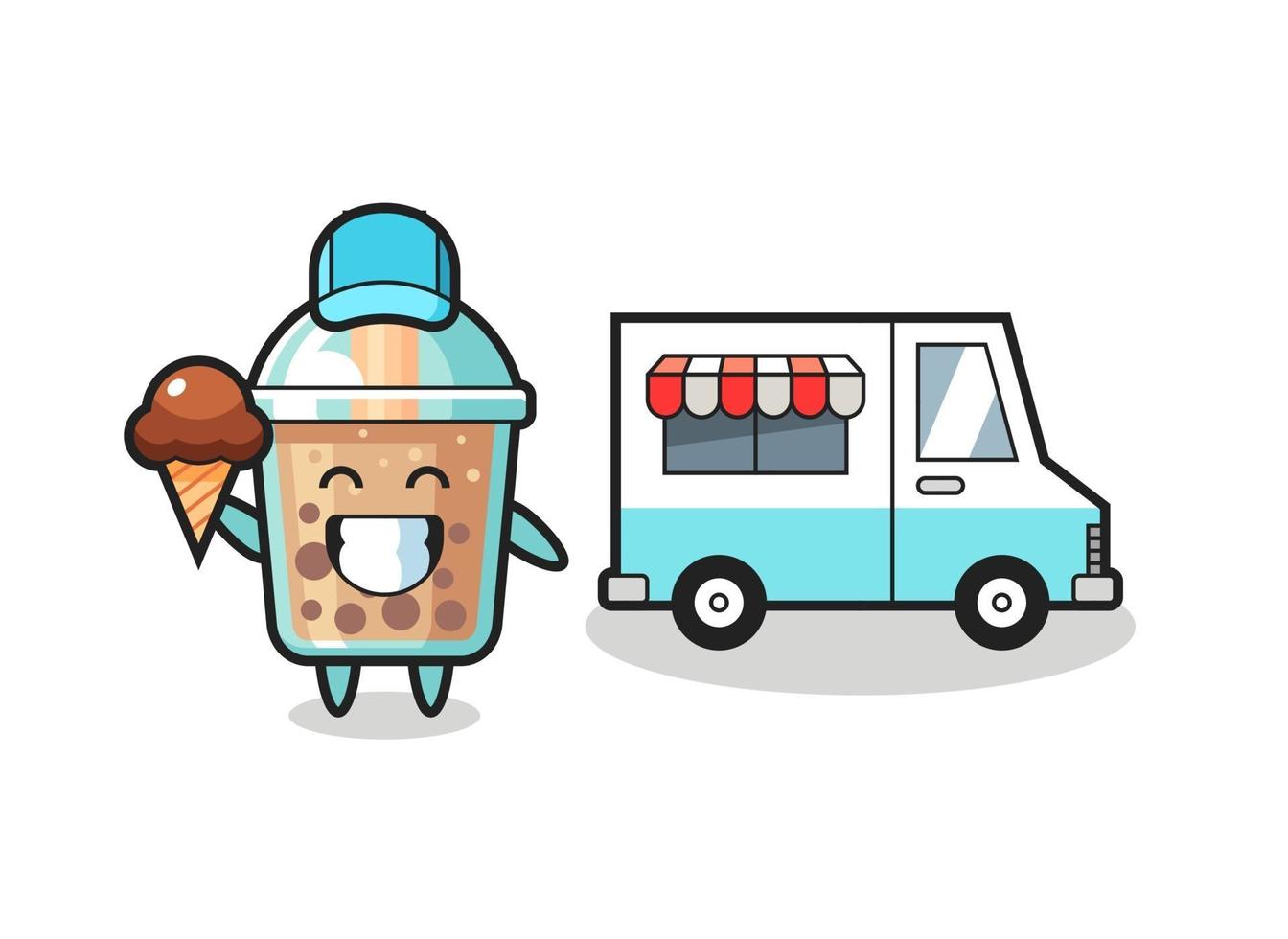 mascota, caricatura, de, burbuja, té, con, helado, camión vector