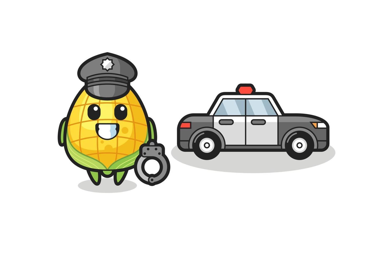 Cartoon mascot of corn as a police vector