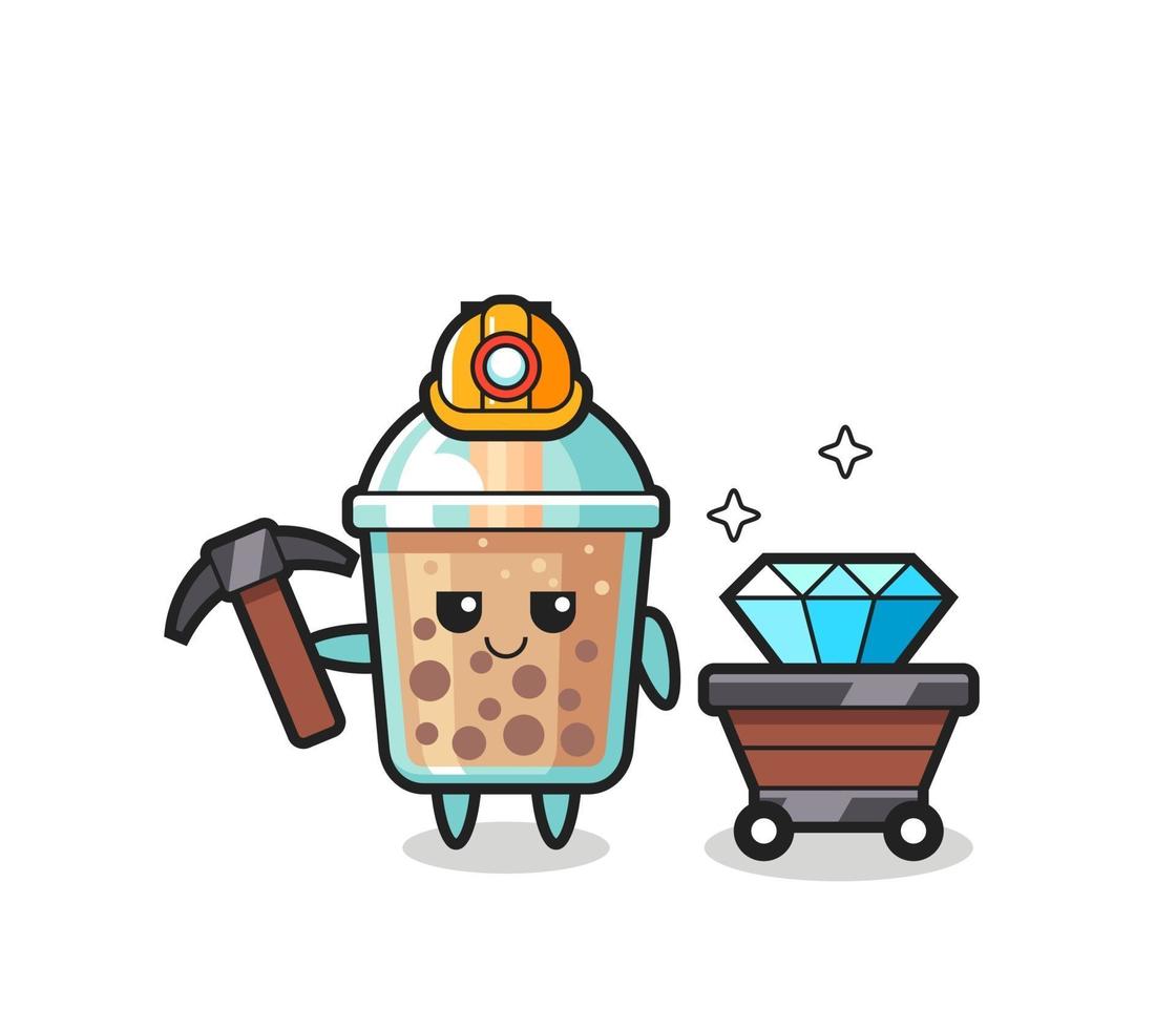 Character Illustration of bubble tea as a miner vector