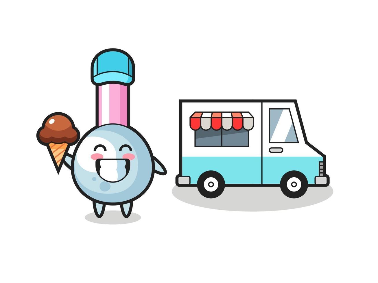 mascota, caricatura, de, bastoncillo de algodón, con, camión de helados vector