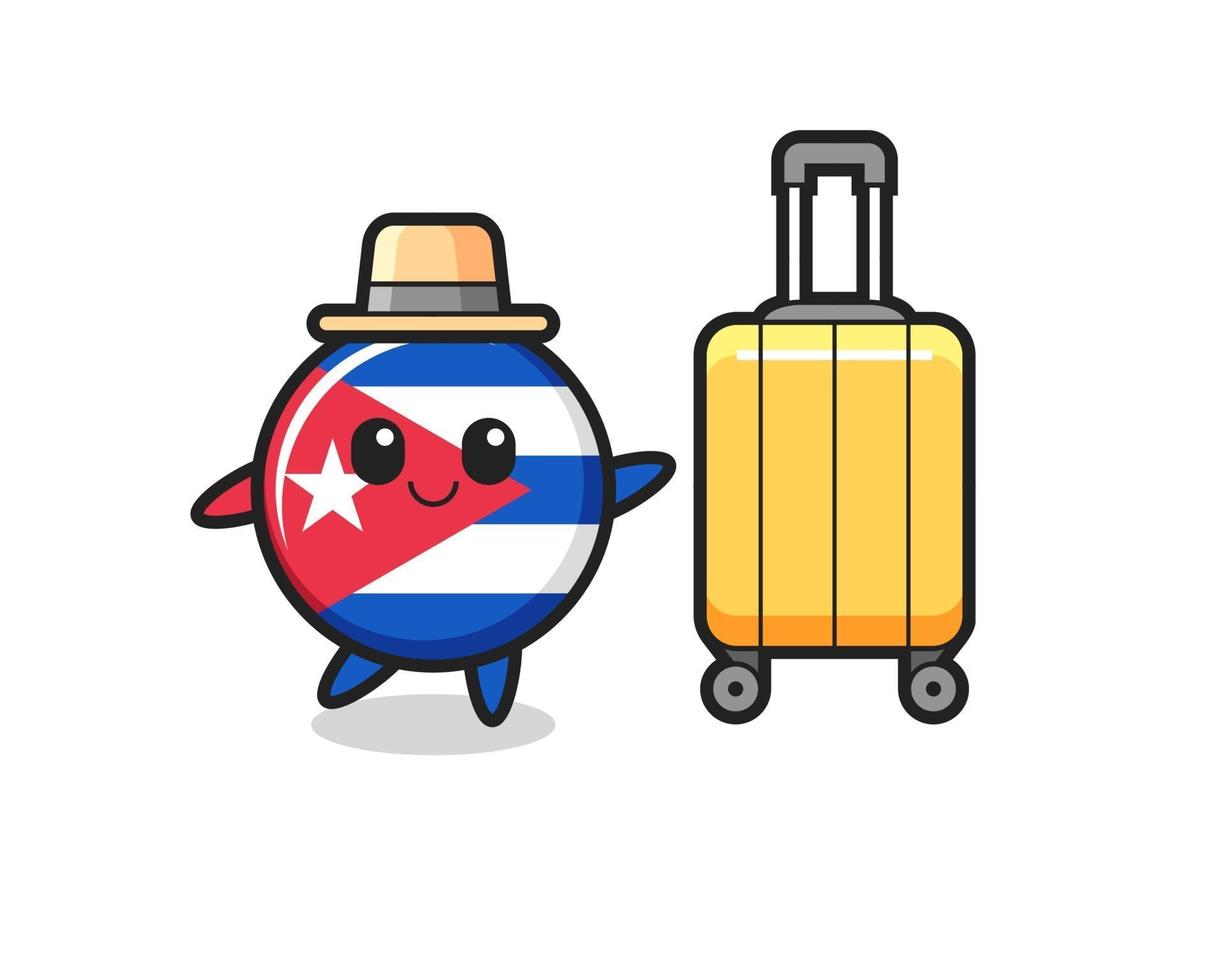 cuba flag badge cartoon illustration with luggage on vacation vector